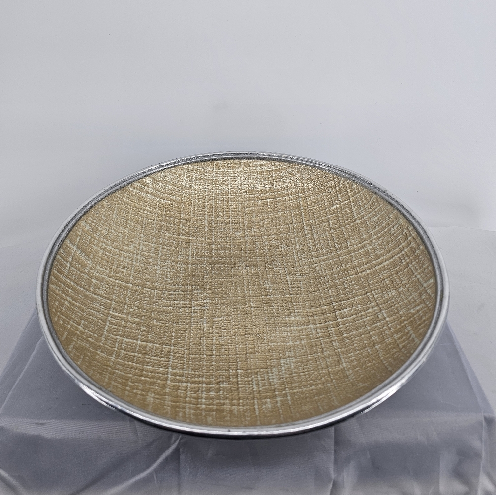 Mariposa Linen Pattern Enameled Serving / Decorative 12.5" Bowl
